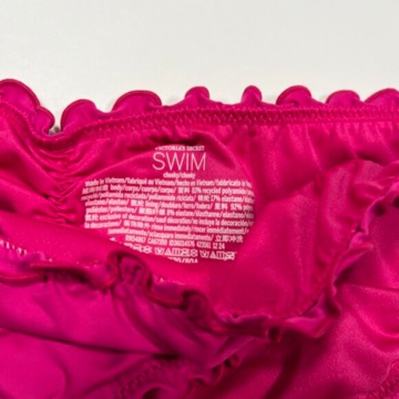 Victoria Secret Large L Bikini Bottom Ruffle Cheeky Ruched Back Berry Blush - Picture 6 of 6